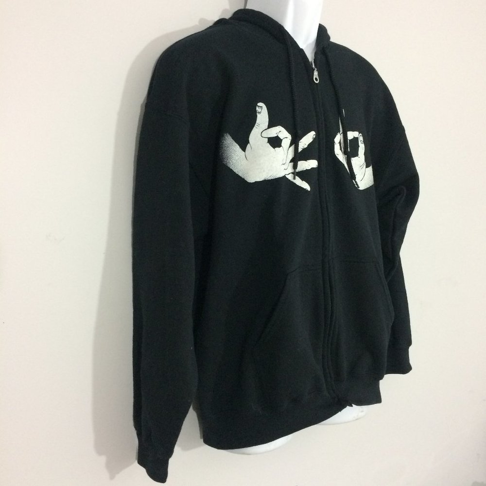 bEDO sHIRTS Mens Black Gangsign Full Zip Hoodie - Picture 3 of 8